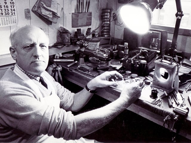 Mr Roland Robinson, one of the longest serving employees at H.L. Brown Jewellers, Sheffield, on December 5, 1983