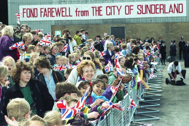 Part of the crowd which was on hand to cheer the Queen and Duke of Edinburgh as they left Sunderland on the Royal Yacht Britannia in May 1993.