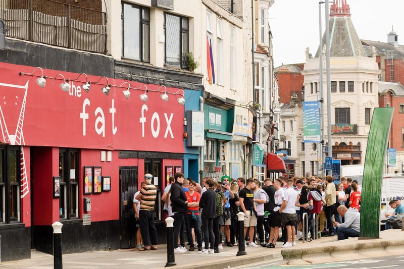 Pictured is: England supporters gather outside The Fat Fox pub ahead of the England v Italy Euro 2020 cup final. Picture: Keith Woodland (110721-11)