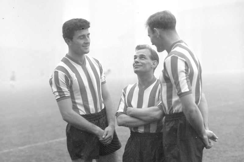 Sunderland-born football star Ernie Taylor, pictured centre, is well-known for featuring in the FA Cup finals of 1951 for Newcastle and 1953 for Blackpool, as well as playing for Manchester United and his hometown club. Ernie lived in the village, said Barbara.