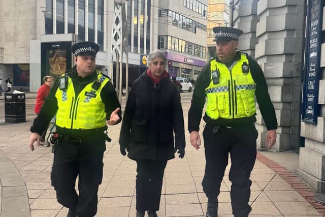 Deputy South Yorkshire Mayor Kilvinder Vigurs join South Yorkshire Police on a winter patrol. Picture: SYMCA