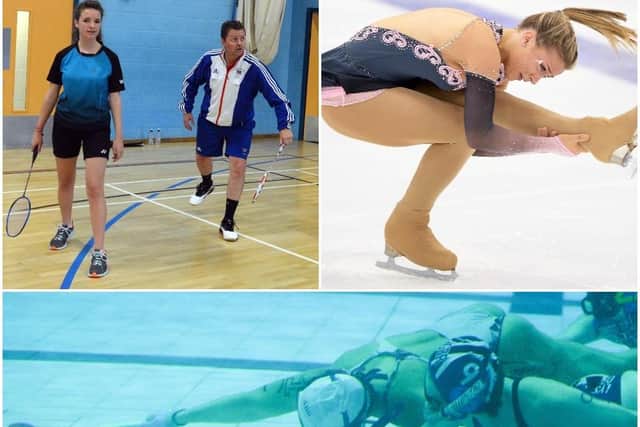 Top left: Badminton star Anthony Clark helps youngsters during a session at Westfield Sports centre;  Top right: British Ice Skating Championships at Ice Sheffield 
Bottom: Underwater Hockey Age Group World Championships at Ponds Forge in Sheffield
