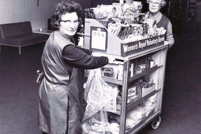 Helping out with the WRVS trolley service at the Royal Hallamshire Hospital in November 1980