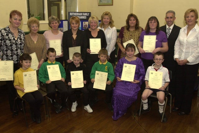Aston Fence Junior and Infants school, Sheffield Road, Woodhouse Mill, where certificates were presented to  pupils and parents who took part in the  10 week  Instep With Lively Learning  program. Seen is head teacher Mr Darren Clegg who presented the certificates, with Ann Metcalf
