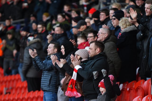 Doncaster Rovers supporters during the win over Wycombe Wanderers