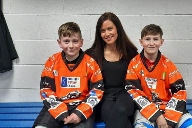 Kirsty Phillips and her ice hockey-mad children. Picture: Dean Woolley