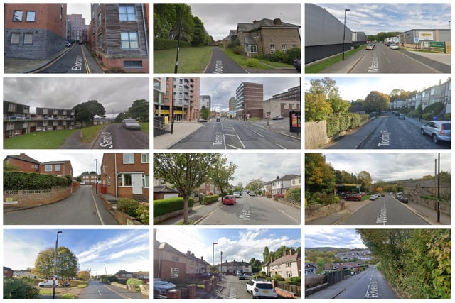 Some of the Sheffield streets where the highest number of reports of burglary were made in October 2022