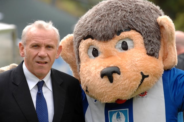 Peter Reid and H'Angus when Plymouth Argyle played Hartlepool United in October 2010. Picture By Frank Reid