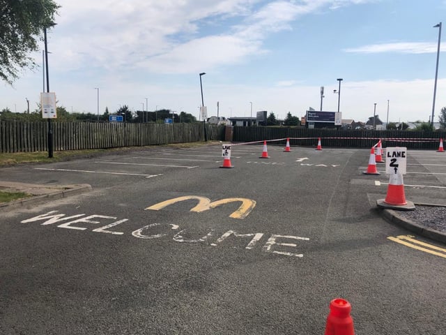Steps have been put in place to keep a safe distance between cars, as seen at the McDonald's in Newbridge