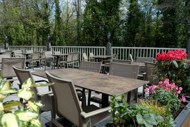 You can dine al fresco overlooking the river.