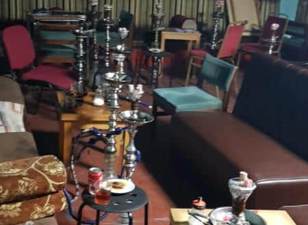 The scene inside a shisha lounge in Burngreave, Sheffield, where police said 10 smokers had been caught flouting lockdown laws