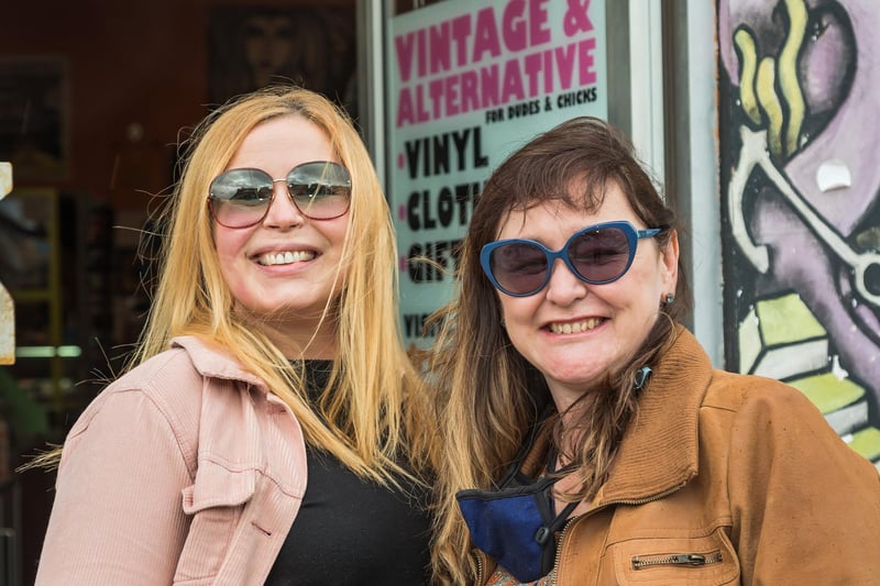 Friends Tracey Jacks (43) and Kat Corby (51) visit Dress Code on Albert Road. Picture: Mike Cooter (220521)