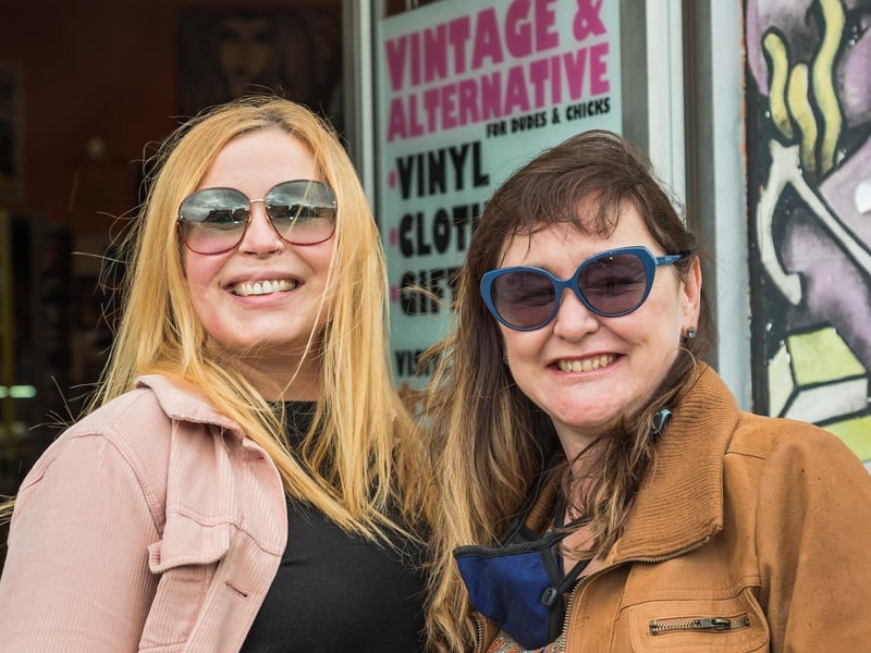 Friends Tracey Jacks (43) and Kat Corby (51) visit Dress Code on Albert Road. Picture: Mike Cooter (220521)