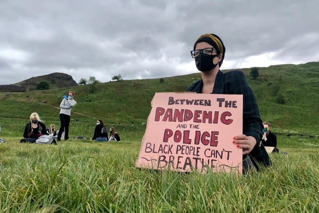 Demonstrators have gathered in Holyrood Park in their numbers to show their support for action against racism as protests take hold of countries worldwide