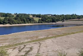 Reservoir levels have plunged near Sheffield. The picture shows levels today at Dam Flask reservoir, near Bradfield