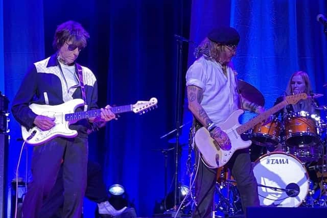 Jeff Beck and Johnny Depp on stage in Sheffield.