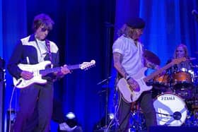 Jeff Beck and Johnny Depp on stage in Sheffield.