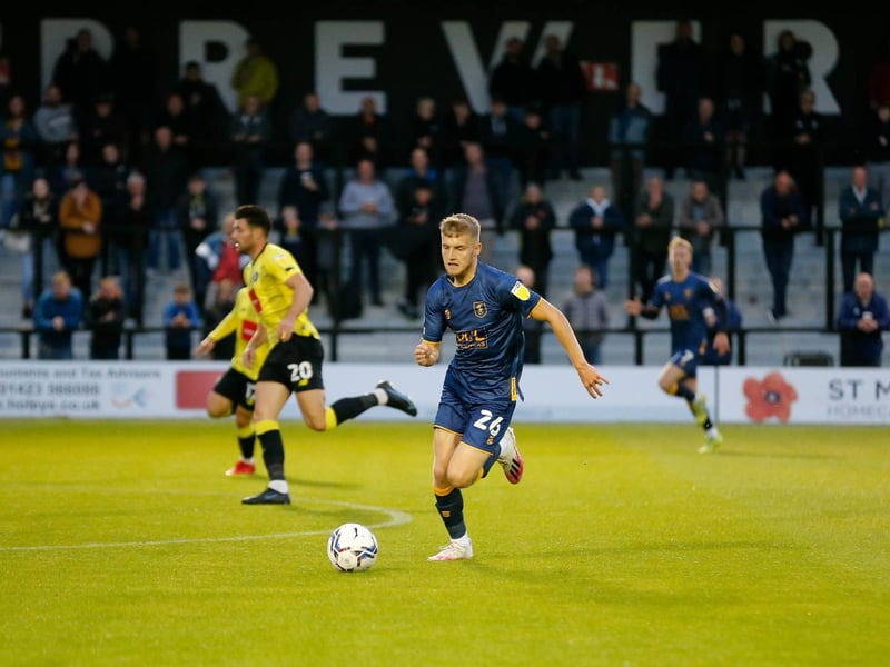 Mansfield Town's Jason Law makes a run through midfield.