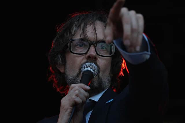 GLASTONBURY, ENGLAND - JUNE 25:  Jarvis Cocker of Pulp performs on the Park Stage on  at the Glastonbury Festival site at Worthy Farm, Pilton on June 25, 2011. This year's festival features headline acts U2, Coldplay and Beyonce. The festival, which started in 1970 when several hundred hippies paid 1 GBP to watch Marc Bolan, has grown into Europe's largest music festival attracting more than 175,000 people over five days.  (Photo by Matt Cardy/Getty Images)