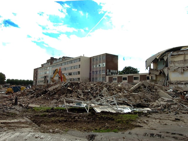 broken windows and piles of brocks at the old Doncaster College site in Waterdale.