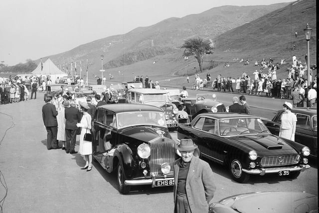 Competitors at the Evening Dispatch Concours D'Elegance car competition in Holyrood Park await the judges in May 1960.