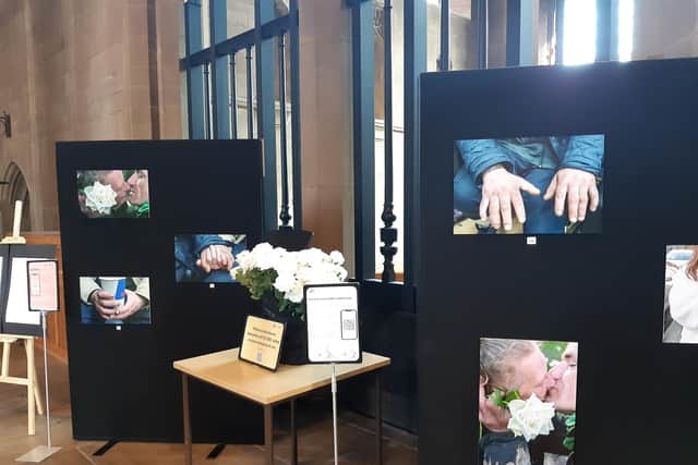 The 'white rose' section of the Archer Project exhibition in Sheffield Cathedral