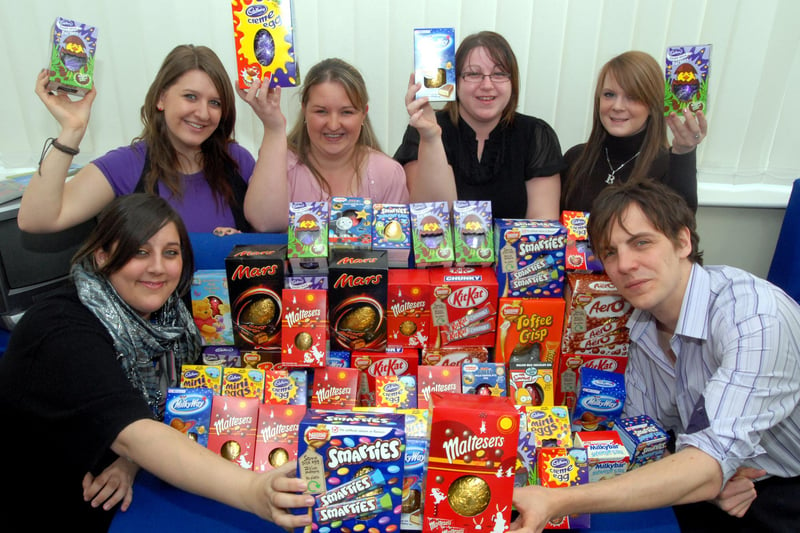 Staff at Positive Outcomes in Pleasley deliver a bumper load of Easter eggs to PASIC in 2009. From left, are Natalie Giller, Rachel Hynes, Samantha Smith, Rachel Swinbank, Rebecca Sedgewick and Daniel Steward.