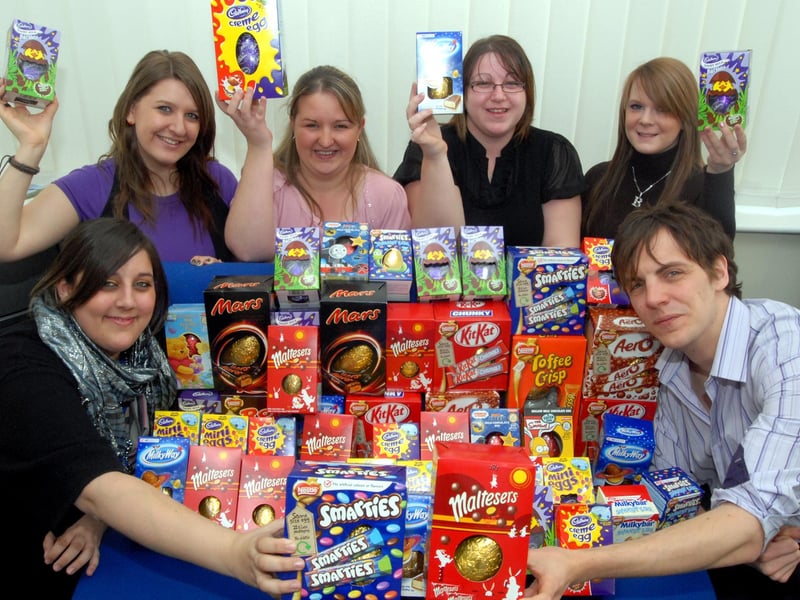 Staff at Positive Outcomes in Pleasley deliver a bumper load of Easter eggs to PASIC in 2009. From left, are Natalie Giller, Rachel Hynes, Samantha Smith, Rachel Swinbank, Rebecca Sedgewick and Daniel Steward.