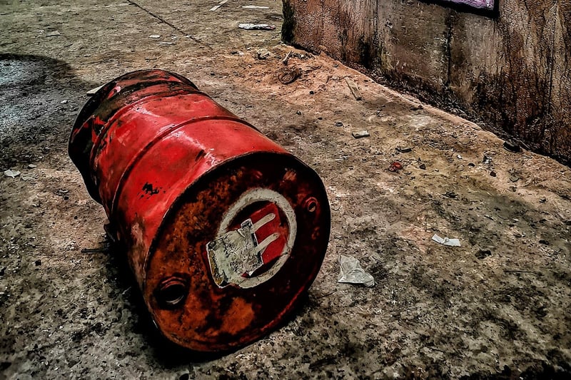 An old oil barrel inside the building.