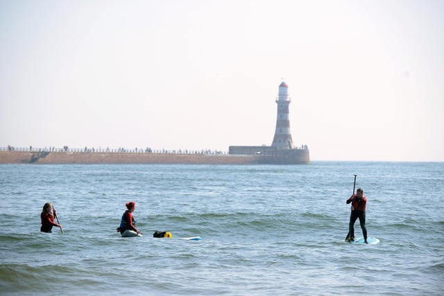 Stand up paddle boarding in Roker Harbour.
