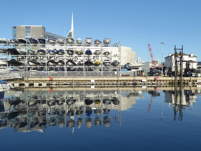 Spectacular reflections at the Camber boat stack.