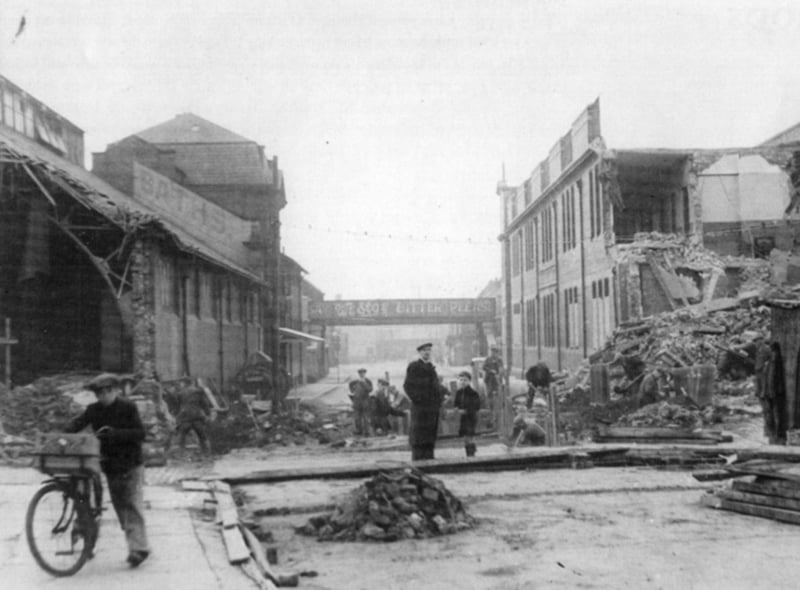 Derby Street showing the effects of an air raid in 1941.