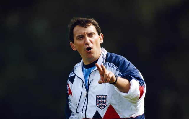 LONDON, UNITED KINGDOM - SEPTEMBER 10: England manager Graham Taylor makes a point during training ahead of his first match in charge of England in September 1990.  (Photo by Ben Radford/Allsport/Getty Images)