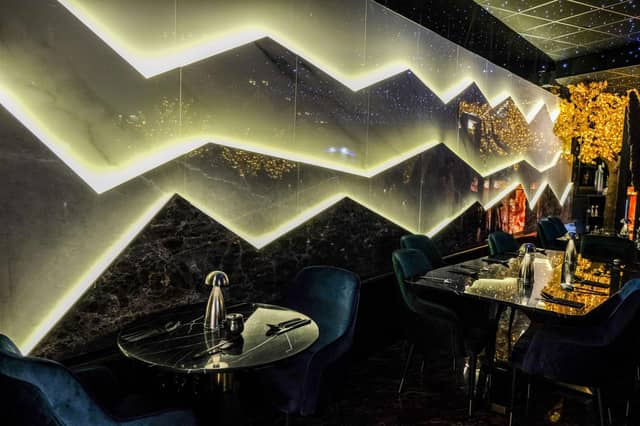 Beju on Glossop road features this stunning backdrop of marble on the walls and has been designed for a luxury market.