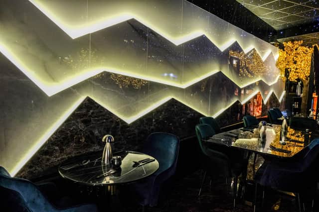 Beju on Glossop road features this stunning backdrop of marble on the walls and has been designed for a luxury market.