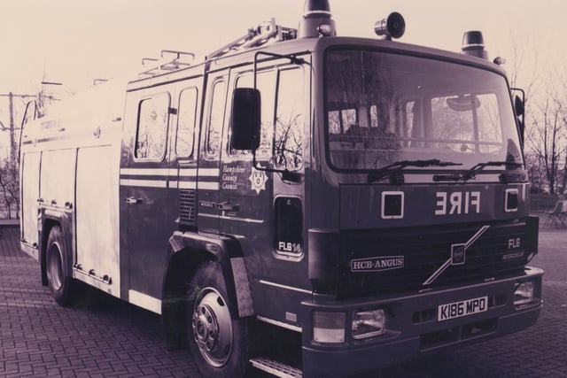 A Volvo fire engine at Waterlooville fire station, 1993. The News PP5741
