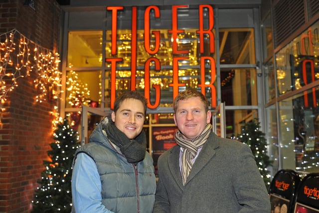 Marcus Patric (left) arriving at Tiger Tiger in Gunwharf Quays with Jon Saunders. Picture: (104124-284)