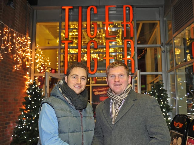 Marcus Patric (left) arriving at Tiger Tiger in Gunwharf Quays with Jon Saunders. Picture: (104124-284)