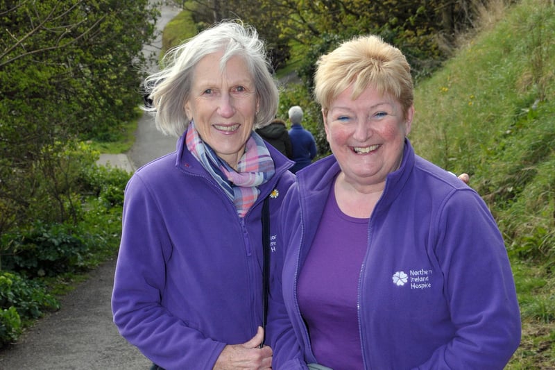 Larne's Hospice Support group members, Joy Campbell and Alison Craig on the 2016 walk. INLT 16-215-AM