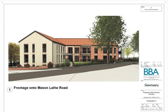 An architect's view of a new block of flats proposed by Sanctuary Housing Ltd for the site of the Shiregreen Arms, Mason Lathe Road, Sheffield