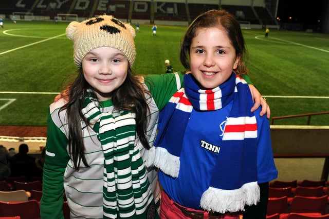 Broadwood Stadium Old Firm Legends charity football match. Young fans enjoy the action in 2012.