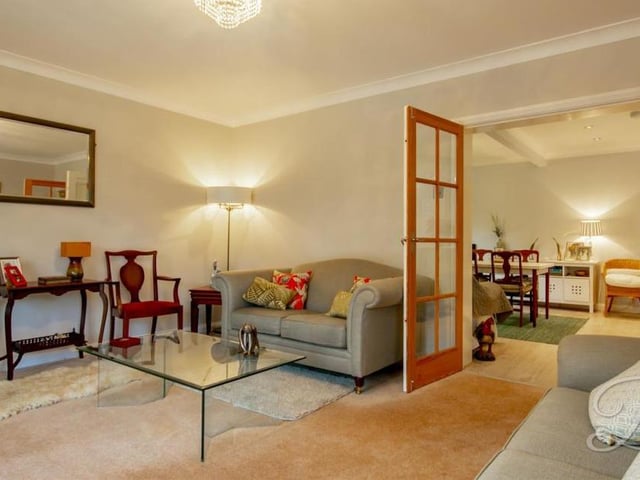 A second view of the lounge. The open doors show how the bungalow freely flows from one room to another.