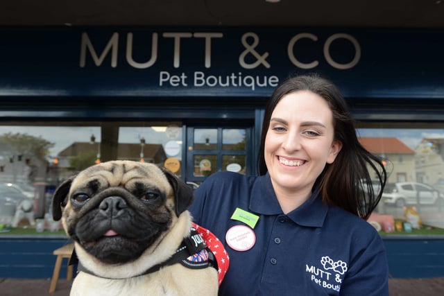 The Mutt and Co pet boutique shop in Hartlepool. Owner Amy Norris is pictured with Pug Captain in 2017.