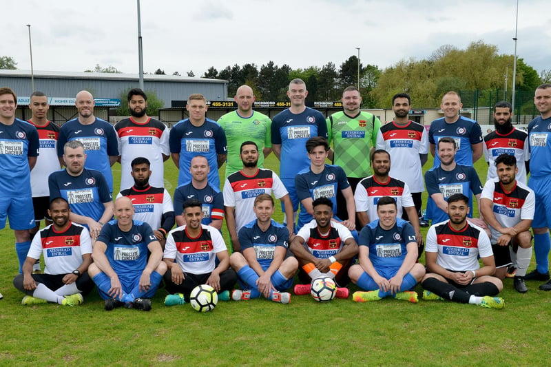 Police officers from South Tyneside (blue) and members of the Bangladeshi and Muslim communities join together for a team photograph before their charity football game in 2018.