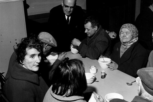 Lunchtime Soup Service at the Grassmarket Mission in January 1964.