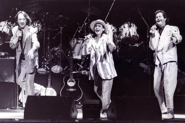 American rock and pop band The Monkees pictured in action at Sheffield City Hall, April 6 1989