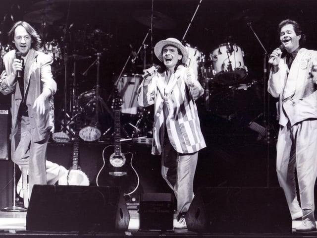 American rock and pop band The Monkees pictured in action at Sheffield City Hall, April 6 1989