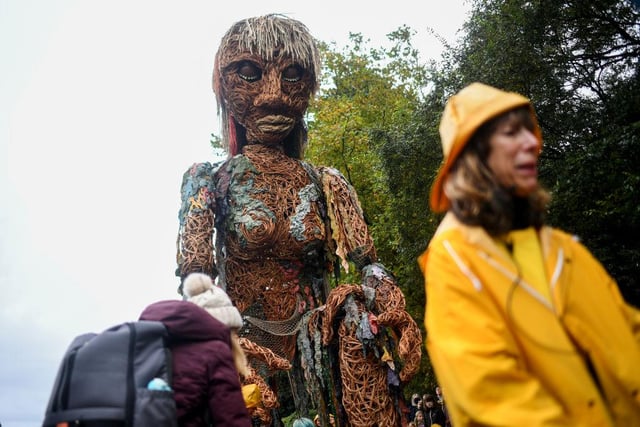 Storm, a ten metre tall puppet made from recycled materials, is seen at the Botanic Gardens (Getty Images)