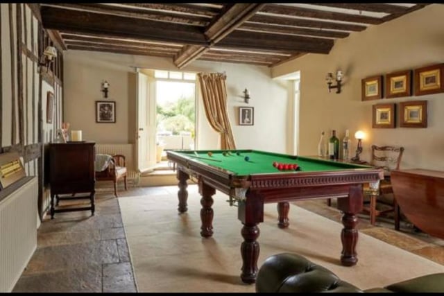 On the other side of the main reception hall there is access to the Queen Anne room, used at present as a games room and the room in which the Queen was first greeted upon her arrival to the property. The room offers beautiful wooden beams and plenty of space.