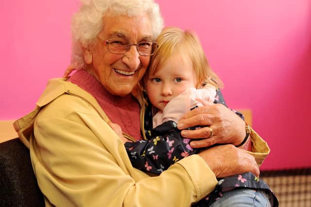 A long awaited hug for Betty Cairns with granddaughter Charli Lamont aged 2, at Linton Lane Centre, Kirkcaldy (Pic:  Fife Photo Agency)